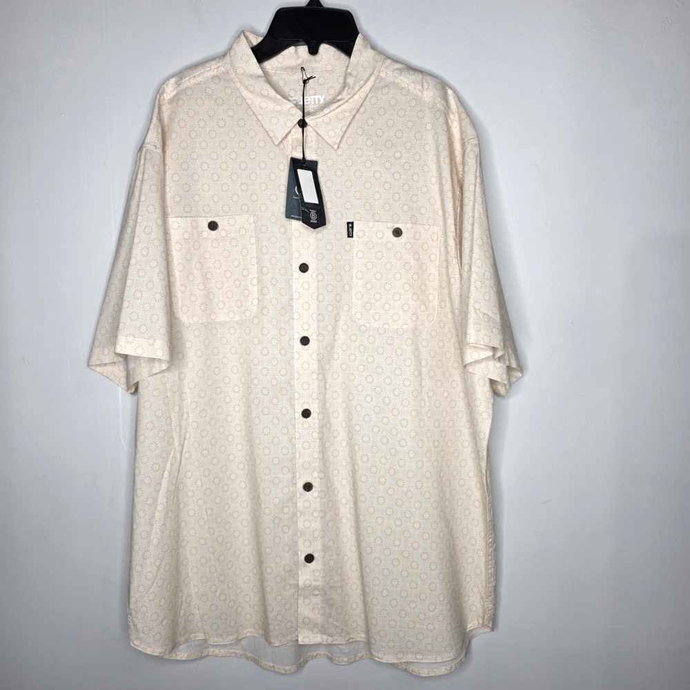 Jetty Mens Beige XL Button Down Short Sleeve Shirt Sun Print